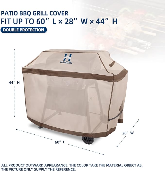 HAMLER Grill Cover 60 Inch, Heavy Duty Waterproof BBQ Covers, Gas Grill Covers Fits Weber Spirit, Weber Genesis, Char-Broil, Nexgrill, Brinkmann, Brown & Beige