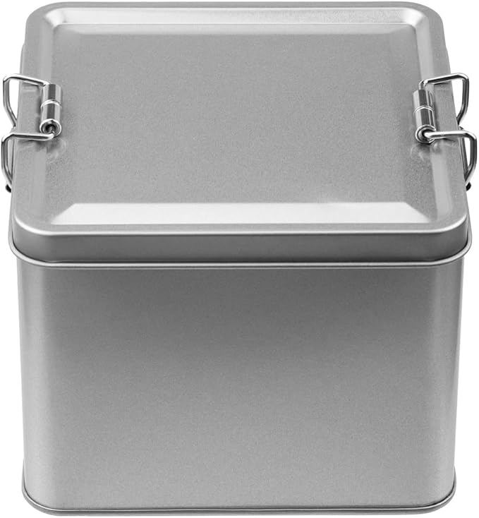 2 Pack Silver Tin Box Containers Metal Storage Box with Lids Rectangular Containers with Buckle Latch for Home Storage Outdoor Usage(4.72"×4.72"×3.74")
