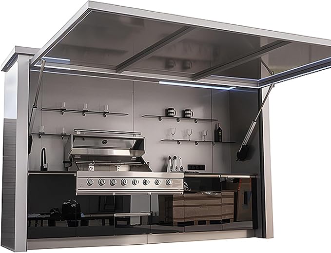 Modular Outdoor Kitchen Island with Built-in Gas Grill & Refrigerator, BBQ Station with Sink, Side Burner, Storage Cabinets & Bar Seating – Outdoor Kitchen Pod for Backyard, Patio, Deck