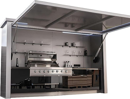 Modular Outdoor Kitchen Island with Built-in Gas Grill & Refrigerator, BBQ Station with Sink, Side Burner, Storage Cabinets & Bar Seating – Outdoor Kitchen Pod for Backyard, Patio, Deck