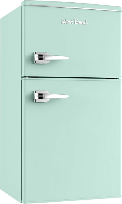 West Bend Mini Fridge with Freezer for Bedroom, Office, Bar or Dorm Room, Retro Compact Refrigerator features Glass Shelves, Manual Defrost and Adjustable Temperature Control, 3.1-Cu.Ft., Green