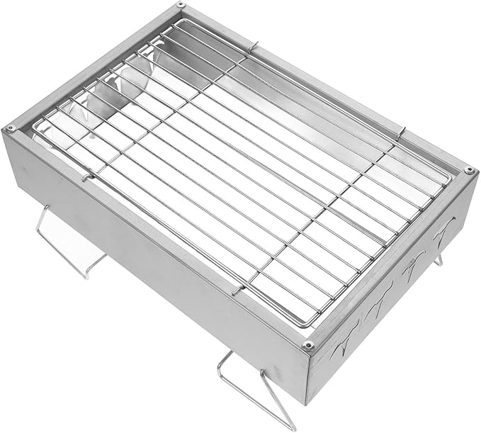 KESYOO Portable Foldable Stainless Steel Charcoal Grill Small Bbq Grill Rack for Outdoor Camping Picnic Barbecue, Compact 36x26.5x17.5cm Practical Cooking Stove