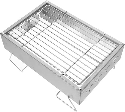 Portable Stainless Steel Charcoal Barbecue Grill, Foldable Outdoor Camping Bbq Stove Rack 36x26.5x17.5cm for Picnic and Backyard Cooking