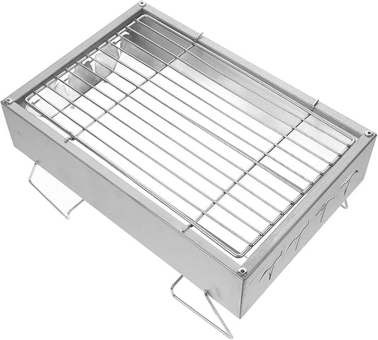 Portable Stainless Steel Charcoal Barbecue Grill, Foldable Outdoor Camping Bbq Stove Rack 36x26.5x17.5cm for Picnic and Backyard Cooking