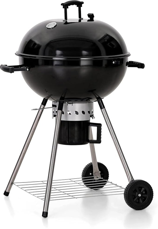 MFSTUDIO 22" Kettle Charcoal Grill, Portable Porcelain-Enameled BBQ Grill with Slide Out Ash Catcher for Outdoor Barbecue Cooking, Black