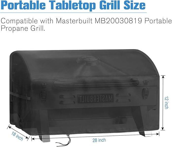 Grill Cover for Masterbuilt MB20030819 Portable Propane Gas Grill, Outdoor Waterproof Small Tabletop Grill Cover Heavy Duty Camping Table Top Grill Cover