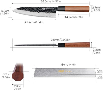 FINDKING Chef’s Knife 8 Inch, All Purpose Cooking Knife with High Carbon Steel Hammered Blade, Rosewood Octagonal Handle, for Meat, Fish, Fruits and Vegetables, Dynasty Series