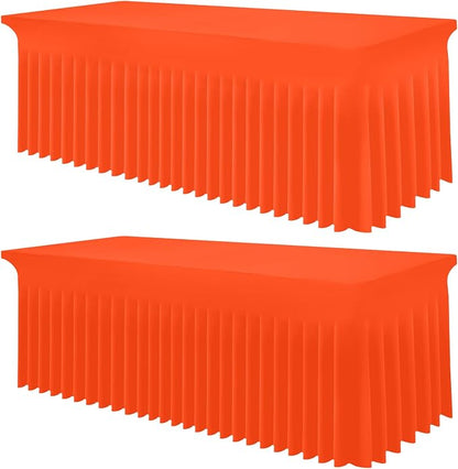 Smiry 2 Pack Spandex Elastic Fitted Table Cloth Skirt for 8FT Table | Stretch Washable Table Cloth, Banquet Table Cover for Wedding, Party, Indoor & Trade Shows, (Orange, 96Lx30Wx30H)