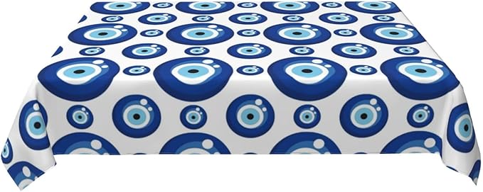 Blue Evil Eyes Tablecloth, Polyester Waterproof Table Cloth for Parties Kitchen Dining Picnic Wedding Home Decor Outdoor Indoor Rectangle 54x72 Inches
