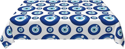 Blue Evil Eyes Tablecloth, Polyester Waterproof Table Cloth for Parties Kitchen Dining Picnic Wedding Home Decor Outdoor Indoor Rectangle 54x72 Inches