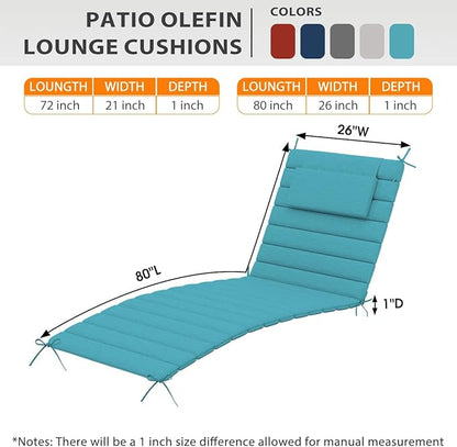 Sundale Outdoor Olefin Quilted Lounge Cushion Set of 4, Patio Foldable Chaise Lounger Cushion, Water-Resistant Lounge Chair Pad with Straps Teal, 80 x 26 inches