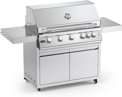 Stainless Steel Grill Cart for Hygrill 5-Burner Built-In Gas Grill, Outdoor Kitchen Island with Foldable Side Shelves and Storage Cabinet