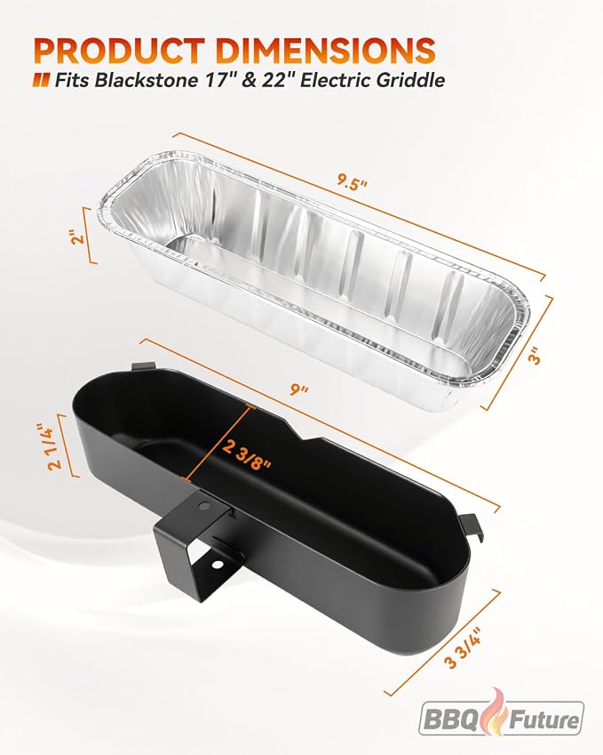 BBQ Future Grease Cup with 10 Pack Aluminum Foil Liners for Blackstone 22 Inch Electric Griddle, Grease Catcher Drip Pan Tray Replacement for 17" & 22" Electric Griddle Models 8001, 8003, 8000, 8005