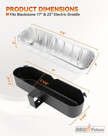 BBQ Future Grease Cup with 10 Pack Aluminum Foil Liners for Blackstone 22 Inch Electric Griddle, Grease Catcher Drip Pan Tray Replacement for 17" & 22" Electric Griddle Models 8001, 8003, 8000, 8005