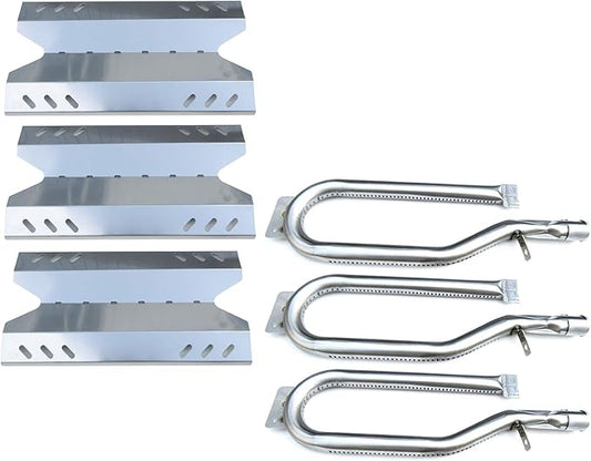 Kit DG187 Replacement for Members Mark BQ05046-6, BBQ Pro BQ05041-28, BQ51009, Sam's Club, Outdoor Gourmet BQ05037-2, BQ05046-6A Gas Grills, Burner Tube, Stainless Steel Heat Plate, 3pk