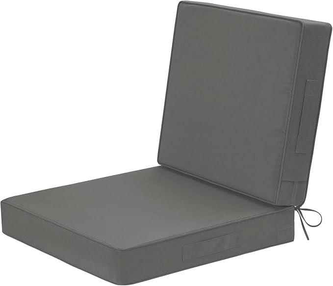Wellsin Outdoor Deep Seat Patio Cushions, 22 x 22 Waterproof & 3-Year Fade Resistant Outdoor Cushions with Removable Covers,Ties and Handle for Chair, Sofa, Couch, Dark Grey