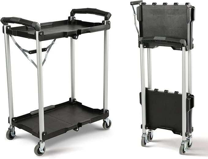 Olympia Tools 89-356 Pack-N-Roll Folding Collapsible Service Cart, Black, 50 Lb. Load Capacity per Shelf, 2-Layers