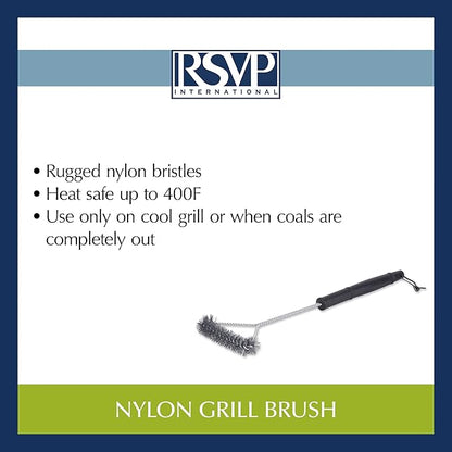 RSVP International Barbeque Grilling Collection Grill Cleaning Tool, Nylon Brush, 21-Inch, Black