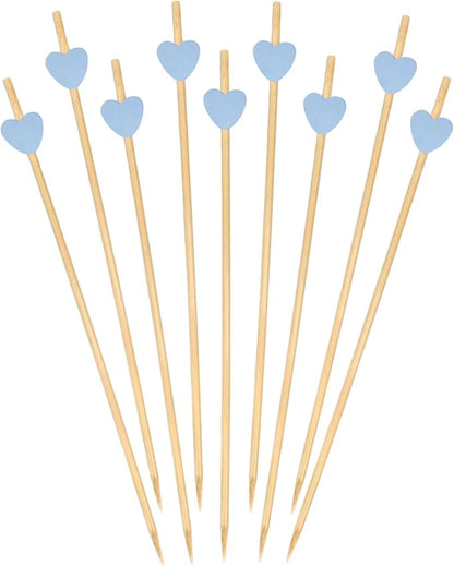 BambooMN 7.1 Inch Blue Heart Bamboo Food and Drink Pick Skewers for Catered Events, Holiday's, Restaurants or Buffets Party Supplies, 100 Pieces