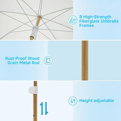 7.5FT Boho Patio Umberlla with Fringe,UPF50+ Outdoor Umbrella with Fiberglass Ribs and Push Button Tilt,Tassels Umbrella for Beach,Terrace,Picnic