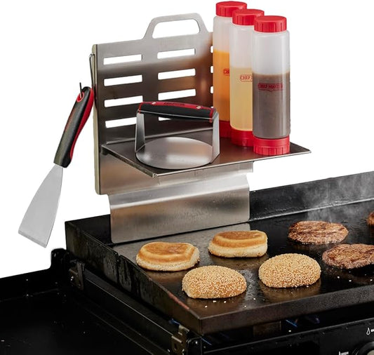 Chef Master Adjustable BBQ Griddle Shelf – Outdoor Organizer & Condiment Holder for Tools, Utensils & Grilling Accessories for Camping, Tailgating & Backyard Cooking 90260 (16.5" x 11.5" 1.5")