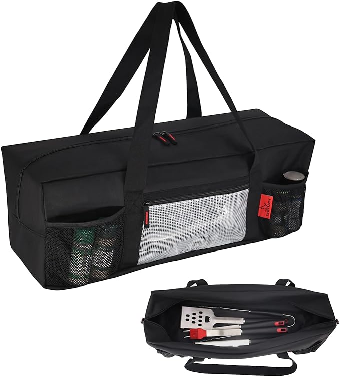 Extra Thick 24" Storage Bag Grill Tool Organizer Pro, BBQ Tool Heavy Duty Storage Bag with Pockets, Double Layer 600D Oxford Cloth Waterproof (2X Thickness), Camping, Tailgating, BBQ Party Gift