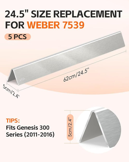 7540 Flavorizer Bars 24.5" for Weber Grill Parts Genesis 300 Series, Genesis E310 E320 Grill with Side Control, Genesis EP310 Flavor Bars Stainless Steel Replacement for Weber Grill Parts 7539
