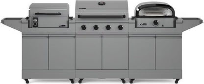 Tytus Anaheim 4-Burner Gas Grill with Two Prep Carts, Pellet Smoker, and Pizza Oven - Modular Outdoor Kitchen, Quick Assembly, Grill for Outdoor Cooking, Kitchen Island for BBQ