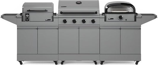 Tytus Anaheim 4-Burner Gas Grill with Two Prep Carts, Pellet Smoker, and Pizza Oven - Modular Outdoor Kitchen, Quick Assembly, Grill for Outdoor Cooking, Kitchen Island for BBQ