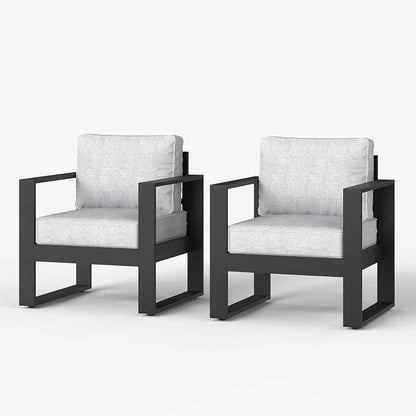 LayinSun Outdoor Patio Aluminum Chair, Metal Modern Armchair Set of 2 with Washable Thick Cushions