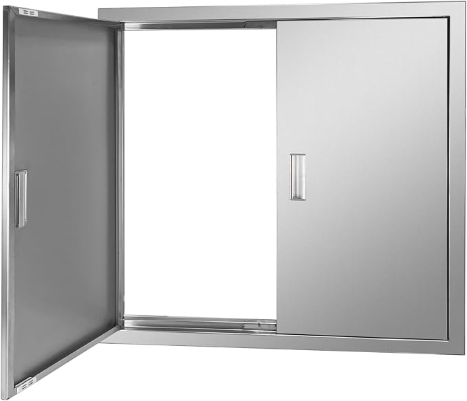 Outdoor Kitchen Door 31" W x 31" H Stainless Steel BBQ Double Access Door Flush Mount Vertical Wall Doors with Handle Suitable for Grilling Station Outside Cabinet Outdoor Kitchen