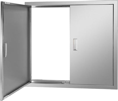Outdoor Kitchen Door 31" W x 31" H Stainless Steel BBQ Double Access Door Flush Mount Vertical Wall Doors with Handle Suitable for Grilling Station Outside Cabinet Outdoor Kitchen