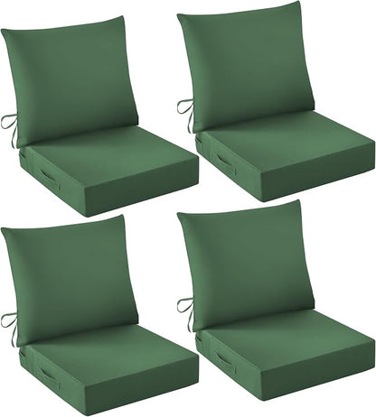 Outdoor Chair Cushions, 24 x 24 Inch Outdoor Cushion for Patio Furniture, Patio Chair Cushion, Waterproof & Fade Resistant Deep Patio Furniture Cushion Set with Handle and Ties, ForestGreen (Set of 4)