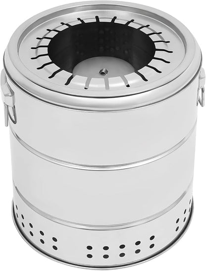 Portable Smokeless Barbecue Charcoal Barrel Grill, Stainless Steel Surround Charcoal Kebab Grill with 22 Skewers & BBQ Cooking Grate, Outdoor Camping Patio Backyard Fire Pit for Family Party