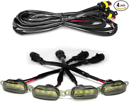 4 PCS Grille Lights for Trucks, Amber LED Lights with Wiring Harness, Waterproof Car Front Grille Raptor Style Trim Lamps for Ford F150 F250 F350 Dodge Ram 1500, Car Accessories (Black & White)