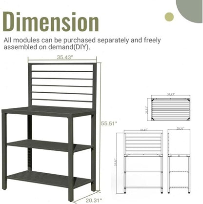 Outdoor Kitchen Island, Modular Kitchens Counter with Whole Aluminum Finish & Work Shelf & Wall Hanging & Countertop & Protective Cover, Kitchen Series for Deck Patio, Dark Gray