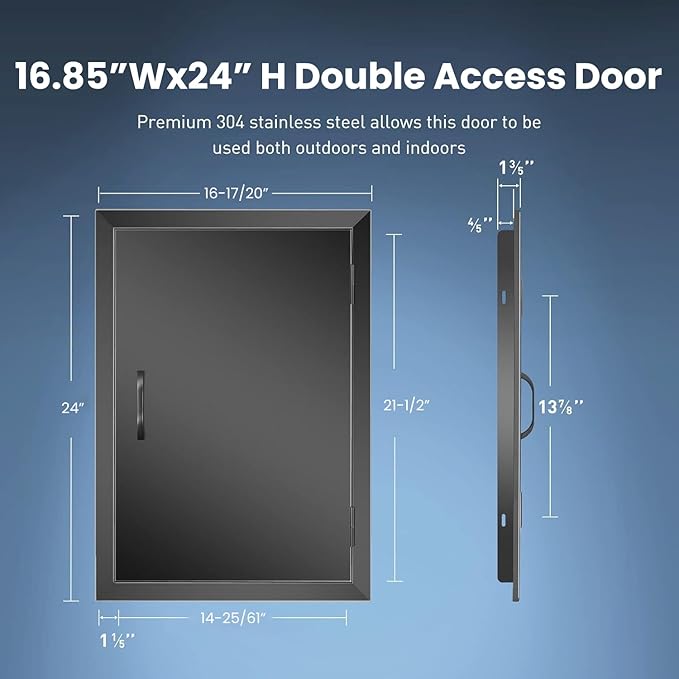 Anfrere 16.85" W x 24" H Outdoor Kitchen Door, Premium 304 Stainless Steel Black BBQ Panel Access Door for Outside Kitchen Commercial Grilling Station, Oven, Storage Cabinet