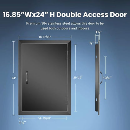 Anfrere 16.85" W x 24" H Outdoor Kitchen Door, Premium 304 Stainless Steel Black BBQ Panel Access Door for Outside Kitchen Commercial Grilling Station, Oven, Storage Cabinet