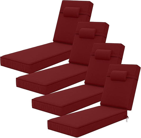 72 x 21 x 4 Inch Olefin Chaise Lounge Cushions, Lounge Chair Cushions with Headrest for Outdoor Furniture - Weather and Fade Resistant Patio Replacement Furniture Lounge Chair Cushion Set of 4