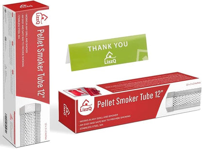 LIZZQ Premium Pellet Smoker Tube 12 inches,5 Hours of Billowing Smoke,for Any Grill or Smoker, Hot or Cold Smoking,Stainless Steel 304,Silicone Basting Brush,Free eBook Grilling Ideas and Recipes