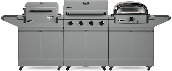 Tytus 4-Burner Gas Grill, Two Prep Carts, Charcoal Grill, and Pizza Oven | Anaheim Modular Outdoor Kitchen, Quick Assembly, Grill for Outdoor Cooking, Kitchen Island for BBQ