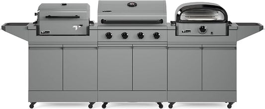 Tytus 4-Burner Gas Grill, Two Prep Carts, Charcoal Grill, and Pizza Oven | Anaheim Modular Outdoor Kitchen, Quick Assembly, Grill for Outdoor Cooking, Kitchen Island for BBQ