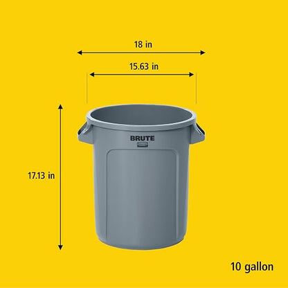 Rubbermaid Commercial Products BRUTE Heavy-Duty Round Trash/Garbage Can with Venting Channels, 10-Gallon, Blue, Waste Container for Landscapers/Construction/Restaurants/Offices/Driveway, Pack of 1