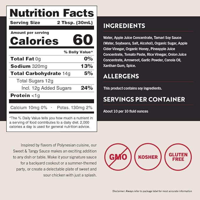 San-J - Gluten Free Sweet & Tangy Sauce - Well-balanced Sauce for Cooking - Non-GMO - 10 oz. Bottles - 2 Pack