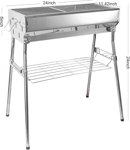 portable charcoal grill: Foldable charcoal grill - stainless steel Outdoor Barbecue Grill, suitable for camping and backyard grilling (small)