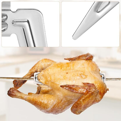 6 Sets of Silver Rotisserie Meat Forks, Grill Spit Rod Roast, Stainless Steel Chicken Grilling Fork, Air Fryer Fork Grill Spit for Home Kitchen Picnic BBQ Camping