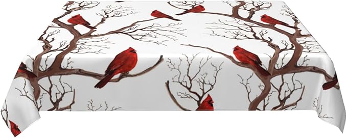 Winter Cardinal Birds Tablecloth for Dining 54"x72" Washable Waterproof Christmas Table Cloth for Parties Picnic Bbqs Kitchen Dining Room Christmas Holiday Home Decor, Rectangle Table Covers