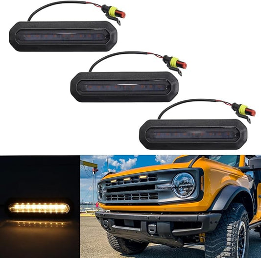 for 2021 2022 2023 Bronco Accessories Front LED Grill Light 2/4-Door Amber OEM Smoked Grille Lights