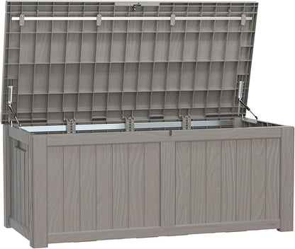 Vixzen 121 Gallon Resin Deck Box, Lockable Outdoor Storage Box for Patio Cushions Storage Furniture,Garden Tools, Pool Supplies, Weatherproof and UV Resistant- Grey