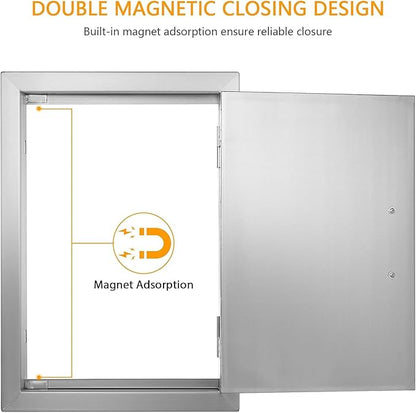 BBQ Future Stainless Steel Outdoor Kitchen Door 14W x 20H Inch, Cabinets Vertical Single Access Doors for Grilling Station or Commercial BBQ Island, Outside Grill Door with Magnet